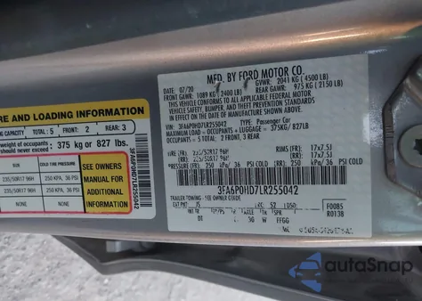 2020 Ford Fusion Se from USA, damaged, VIN 3FA6P0HD7LR255042